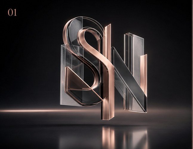 Rose-gold and glass SNN monogram 3D sculpture