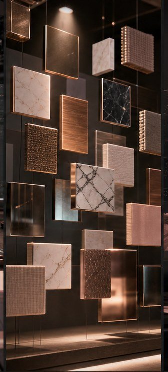 Floating material samples for interior design
