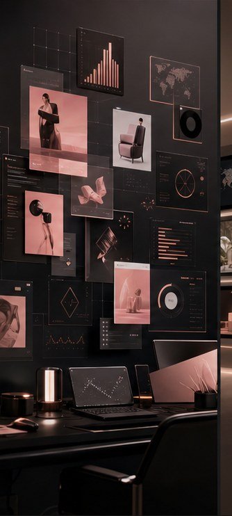 Creative campaign command center with floating visuals